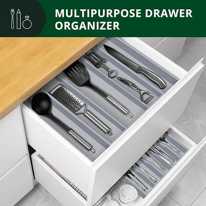 ROYAL CRAFT WOOD Luxury Bamboo Kitchen Drawer Organizer - Silverware Organizer - Utensil Holder and Cutlery Tray with Grooved Drawer Dividers for Flatware and Kitchen Utensils (5 Slot, Gray) - Image 7