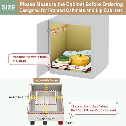 Pull out Cabinet Organizer,Expandable Width(11"-16"),Depth(17"-24") with 3 Rails,Roll out Drawers,No Drill Adjustable Slide out Shelves for Kitchen,Pantry,for Both Lip and Lip-Free Cabinets,White(1PC) - Image 2