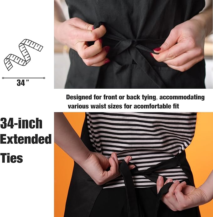 NOBONDO 12 Pack Bib Apron - Unisex Black Apron Bulk with 2 Roomy Pockets Machine Washable for Kitchen Crafting BBQ Drawing - Image 4
