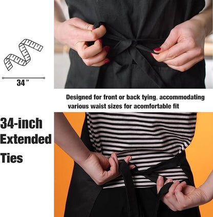 NOBONDO 12 Pack Bib Apron - Unisex Black Apron Bulk with 2 Roomy Pockets Machine Washable for Kitchen Crafting BBQ Drawing - Image 4
