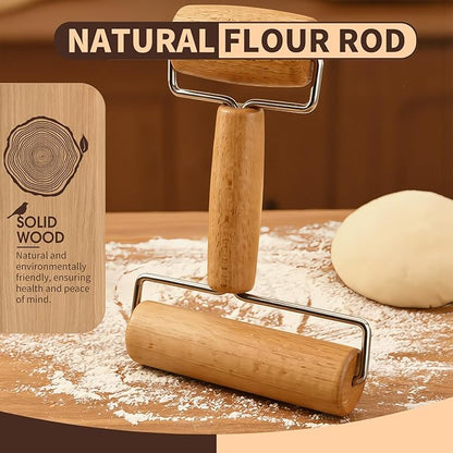 Small Wooden Rolling Pin for Dough Mini Dough Roller with Double Handles Non Stick Pizza Rolling Pin for Baking Pastry Tortilla Cookie Dumpling(H-Style) - Image 2