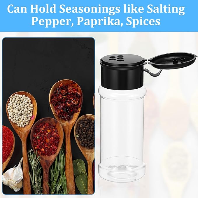 50 Pcs Clear Plastic Spice Jars with Black Shaker Lids Plastic Spice Bottles 3.3 Oz/100ml Empty Seasoning Containers for Powders, and Spices