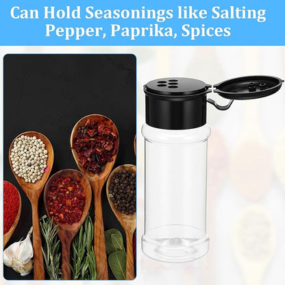 50 Pcs Clear Plastic Spice Jars with Black Shaker Lids Plastic Spice Bottles 3.3 Oz/100ml Empty Seasoning Containers for Powders, and Spices