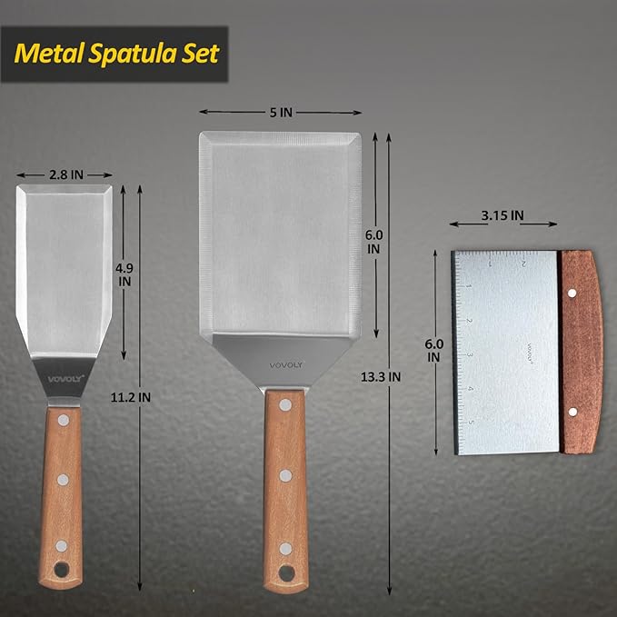 Stainless Steel Metal Spatula Set For Griddle, Grill Spatula Scraper for BBQ/Flat Top Grill- Full Tang Handle -Thicked Blade- Beveled Edges, Great Griddle Accessories for Pancake/Dough Cutter - Image 2