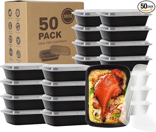 Ezalia 50 Pack- Meal Prep Containers 38oz, Plastic Food Prep Containers Reusable, Leakproof To Go Food Containers with Lids, BPA-Free, Microwave/Dishwasher/Freezer Safe by Ezalia