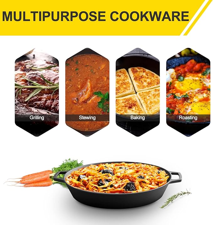 EDGING CASTING Pre-Seasoned Large Cast Iron Skillet 17 Inch, Dual Handle Outdoor Camping Frying Pan, Pizza Pan, Use for Grill, Stovetop, Induction, Oven Safe Cookware
