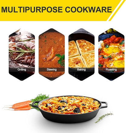 EDGING CASTING Pre-Seasoned Large Cast Iron Skillet 17 Inch, Dual Handle Outdoor Camping Frying Pan, Pizza Pan, Use for Grill, Stovetop, Induction, Oven Safe Cookware