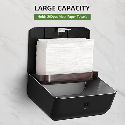 Wall Mount Paper Towel Dispensers, Modundry Multifold Paper Towel Dispenser with Smart Lock, Adhesive No Drilling Install, Hand Towel Holder for Home Bathroom,Restroom, Office (Black)
