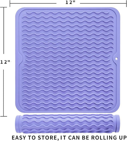 MicoYang Silicone Dish Drying Mat for Multiple Usage,Easy clean,Eco-friendly,Heat-resistant Silicone Mat for Kitchen Counter or Sink,Refrigerator or Drawer liner Light Purple M 12 inches x 12 inches - Image 2