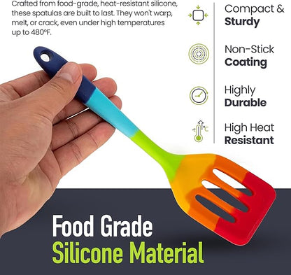 11-Piece Rainbow Silicone Spatula Bundle with Holder & Measuring Spoons – Multicolor Heat-Resistant Cooking Utensils for Nonstick Cookware – Flexible Turner, Spoon, Spatula, Brush, FDA Safe
