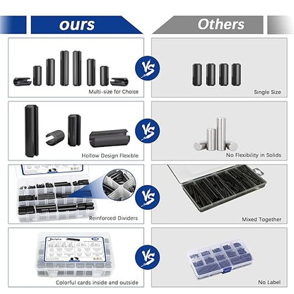 370 Pcs Roll pin Assortment, SAE Roll Pin Set, Slotted Spring Pins, Steel Split Expansion Pin, Black Roll Pins, 1/16 5/64 3/32 1/8 5/32 3/16 7/32 1/4 5/16 3/8 Inch Spring Dowel - Image 5