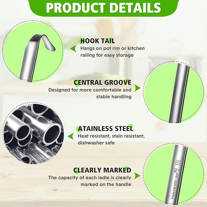 Potchen 10 Pcs Stainless Steel Soup Ladle Set Small Ladle Sturdy Long Handle Portion Control Serving Spoons for Cooking Sauce Gravy Stirring & Kitchen Home Use(2 oz) - Image 3
