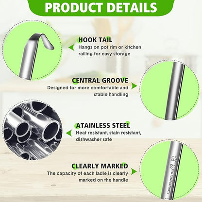 Potchen 10 Pcs Stainless Steel Soup Ladle Set Small Ladle Sturdy Long Handle Portion Control Serving Spoons for Cooking Sauce Gravy Stirring & Kitchen Home Use(2 oz) - Image 3