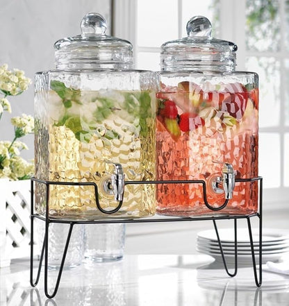 MosJos Beverage Dispensers - Set of 2 Glass Drink Dispensers with Metel Stand - 1.5-Gallon Capacity - Perfect for Lemonade, Juice, Water, Iced Tea, Punch by MosJos