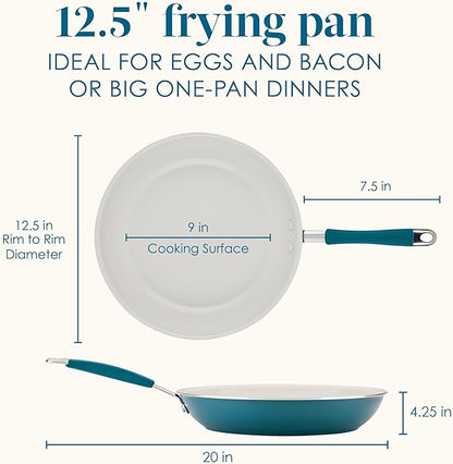 Rachael Ray Cucina Ceramic Nonstick Frying Pan/Skillet, 12.5 Inch Non Stick Open Fry Pan, Dishwasher Safe - Marine Blue