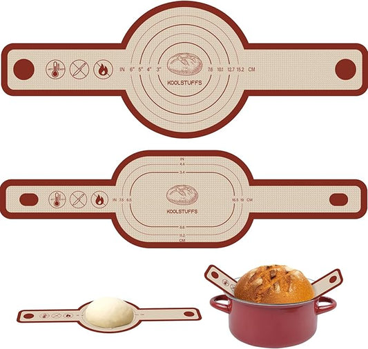 Silicone Bread Sling for Dutch Oven, 2 PCS Non-Stick & Easy Clean Reusable Silicone Bread Baking Mat with Long Handles, Easy to Transfer Sourdough Bread (Oval and Round, Red) by Koolstuffs