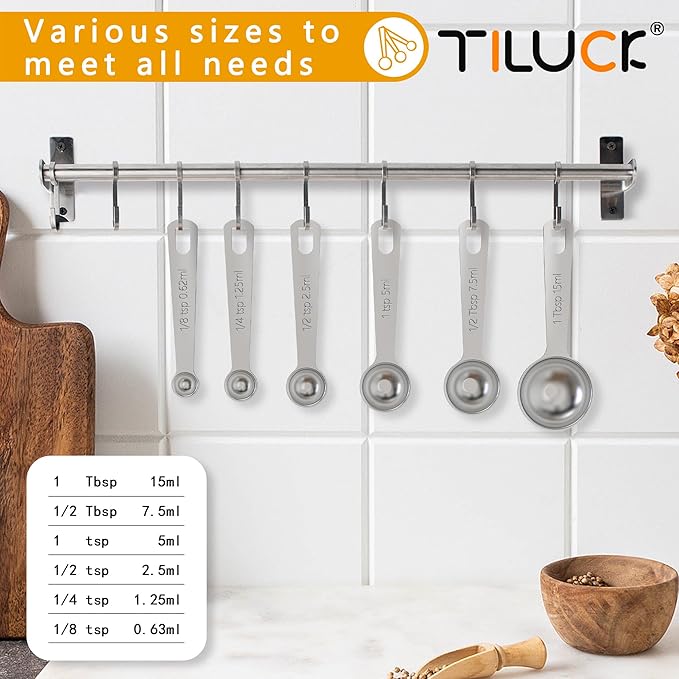 TILUCK Stainless Steel Measuring Spoons Set,Coffee Scoop Spoon,Kitchen Gadgets for Cooking & Baking,Set of 6 - Image 2