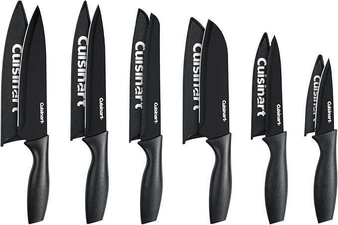 Cuisinart Knife Set, 12pc Ceramic Coated Knife Set with 6 Blades & 6 Blade Guards, Lightweight, Stainless Steel, Durable & Dishwasher Safe (Black) by Cuisinart