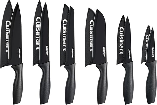 Cuisinart Knife Set, 12pc Ceramic Coated Knife Set with 6 Blades & 6 Blade Guards, Lightweight, Stainless Steel, Durable & Dishwasher Safe (Black) by Cuisinart
