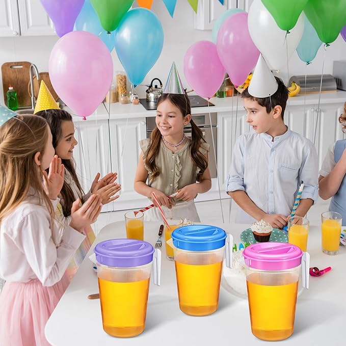 Honeydak 6 Pcs 70 Oz Round Clear Plastic Pitcher with Lid & Handle for Water Iced Tea Beverages (6 Packs Assorted Color) Jarras Para Aguas Frescas Plastic Pitcher for Easy Pouring - Image 6