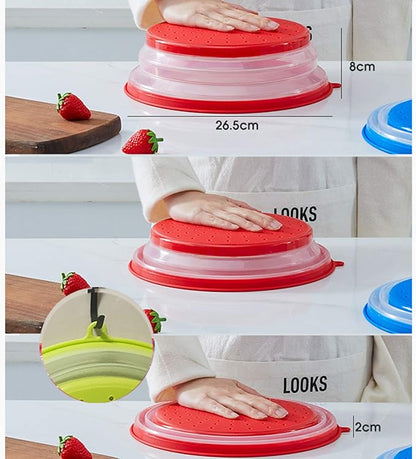 2-Pack Microwave Splatter Covers for Food, 10.5 Inch Collapsible Vented Plate Lids (Grey & Red Combo), BPA-Free Silicone & Plastic, Dishwasher Safe, No Mat Included - Image 3