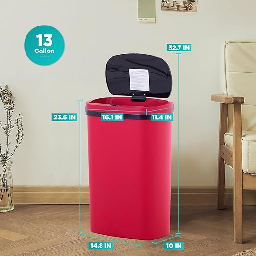 PayLessHere | 13 Gallon Plastic Trash Can | Red | Automatic Touchless Lid with Motion Sensor | Kitchen Garbage Can with Waterproof Design | for Home, Office, Bathroom | Pack of 3 - Image 7