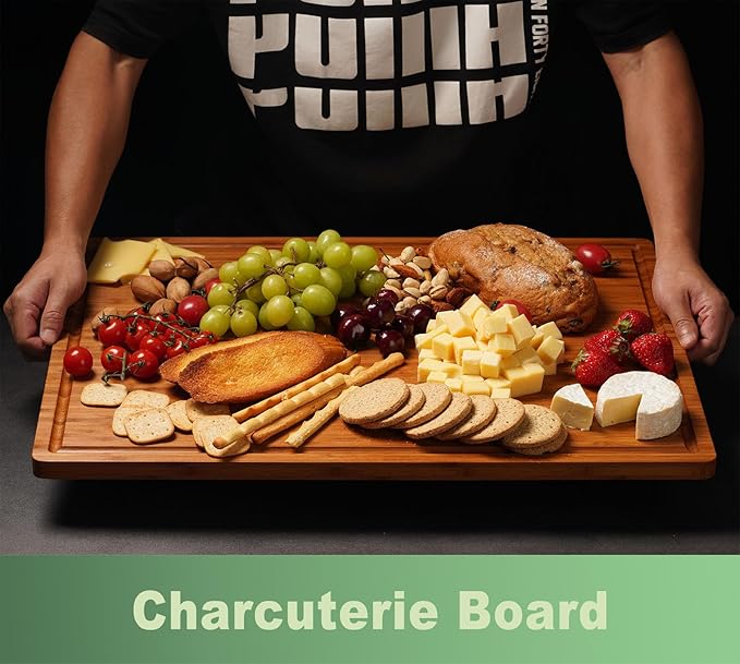 Allsum Extra Large Carbonized Bamboo Wood Cutting Boards for Kitchen, Huge Chopping Board with Juice Grooves & Handles Resisting to Warping and Cracking, Huge Charcuterie Boards, 24"L x 18"W - Image 5