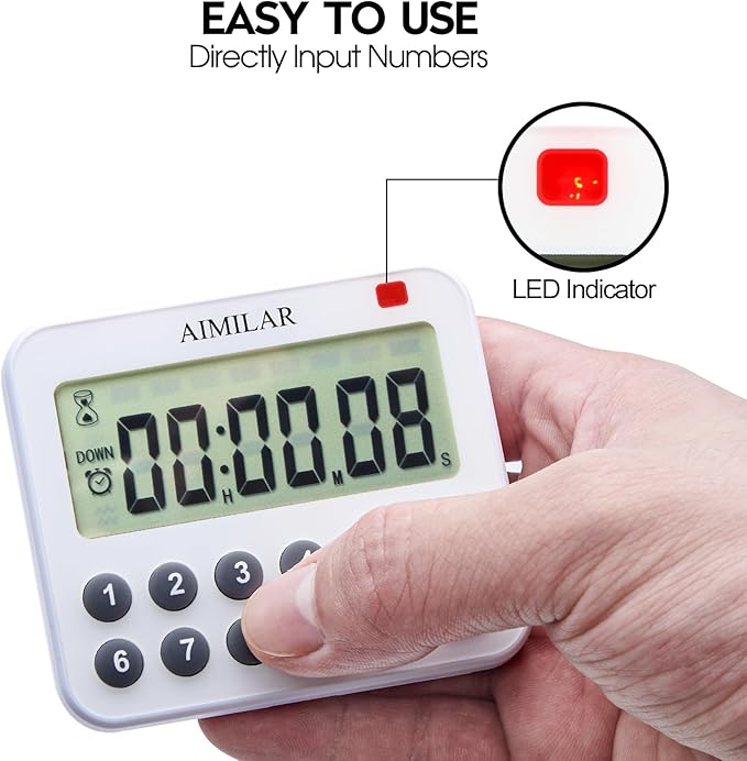AIMILAR Magnetic Digital Kitchen Timer with Direct Numerical Keypad, Loud Alarm - 99Hr Countdown Count Up Timer for Cooking Baking Classroom, Batteries Included - Image 3