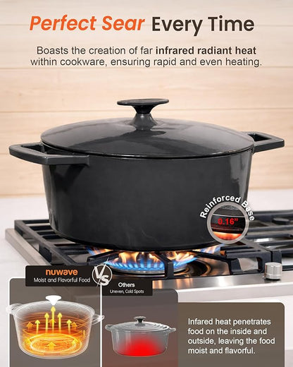 Nuwave 6QT LUX Healthy Enameled Cast Iron Dutch Oven Pot with Lid, Heavy Duty 7-Layer Enamel, Enhanced Rust Protection, Dual Handles, Oven Safe to 500°F for Sourdough Bread Baking, Braise, Stew, Roast