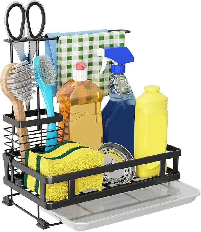 Godboat Kitchen Sink Organizer with Brush Rack, 304 Stainless Steel Dish Soap Dispenser, Sponge Holder for Kitchen Sink, Sink Caddy with Drain-Pan, Cool Kitchen Gadgets & Gifts for Women, Christmas - Image 8