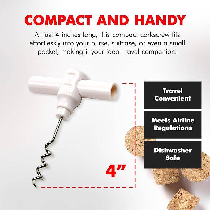 Chef Craft Select Travel Corkscrew, 4 inches in length, White - Image 4