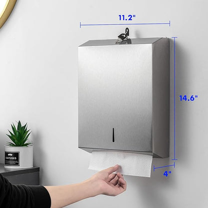 Paper Towel Dispenser Wall Mount Commercial, Brushed Stainless Steel & Fingerprint Resistant, Lockable, for c fold/Multifold/Trifold Paper Towels, Touchless Hand Towels Holder - Image 2