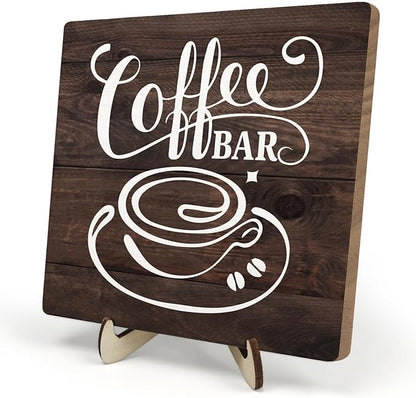 Vintage Coffee Bar Decor Sign,Rustic Wooden Plaque for Java Station, Kitchen,Cafe or Tea Corner,Funny Jave Gift for Coffee Lovers 5.9x5.9inch by DMADNF