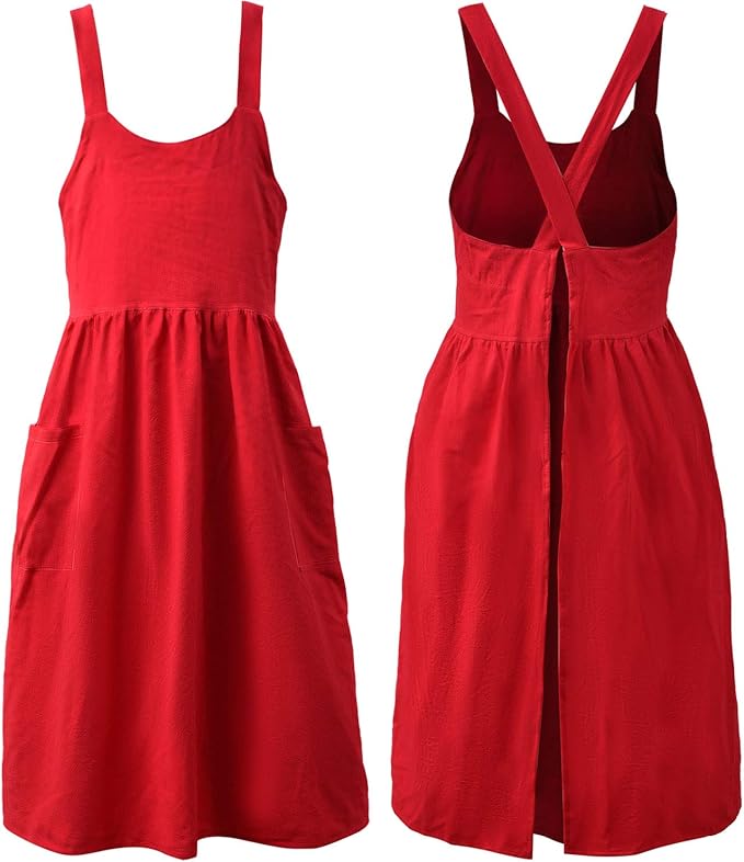 Uaussi Cotton Linen Apron Cross Back Work Apron for Women with Pockets Pinafore Dress X Cross Halter Apron for Chef Gardening by Uaussi