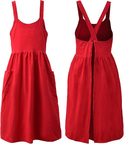 Uaussi Cotton Linen Apron Cross Back Work Apron for Women with Pockets Pinafore Dress X Cross Halter Apron for Chef Gardening by Uaussi