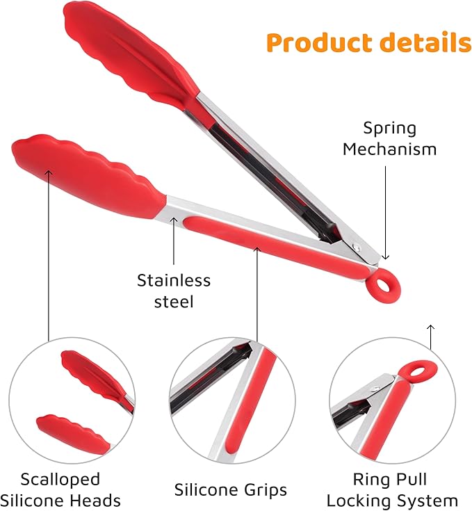 Popco 3 Piece Kitchen Tongs Set 7, 9, 12 Inch - Stainless Steel Nonstick Tongs with Silicone Tips - Heat Resistant and Dishwasher Safe for Cooking, Grilling, Salad, and Everyday Serving - Image 7