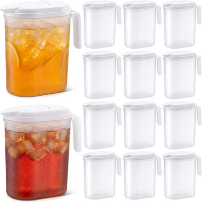 12 Pcs 2 Quart / 0.5 Gallon Plastic Pitchers with Lids Iced Tea Pitchers Drink Container with Twist Cover Tea Jug for Fridge Water Juice and Fridge Storage, Dishwasher and Freezer Safe