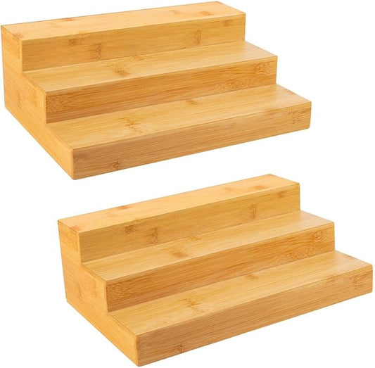 Bamboo Spice Rack Organizer for Cabinet 2 Pack - 3 Tier Countertop Step Shelf, Seasoning Storage Stand for Kitchen Pantry, Spice Holder for Jars Bottles Cans (Natural) by MillTu