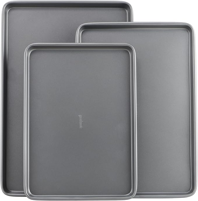 GoodCook Everyday Nonstick Baking Sheet Set, 3 Pack Includes Small (13×9) Medium (15×1) and Large (17×11) Pans Carbon Steel Construction Cookie Sheets Bakeware Set, Gray by GoodCook