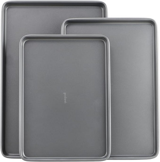 GoodCook Everyday Nonstick Baking Sheet Set, 3 Pack Includes Small (13×9) Medium (15×1) and Large (17×11) Pans Carbon Steel Construction Cookie Sheets Bakeware Set, Gray by GoodCook