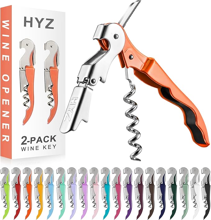 HYZ 2-Pack Wine Opener Waiter Corkscrew, Professional Wine Key for Servers, Bartender with Foil Cutter, Manual Wine Bottle Opener Double Hinged (Orange) by HYZ
