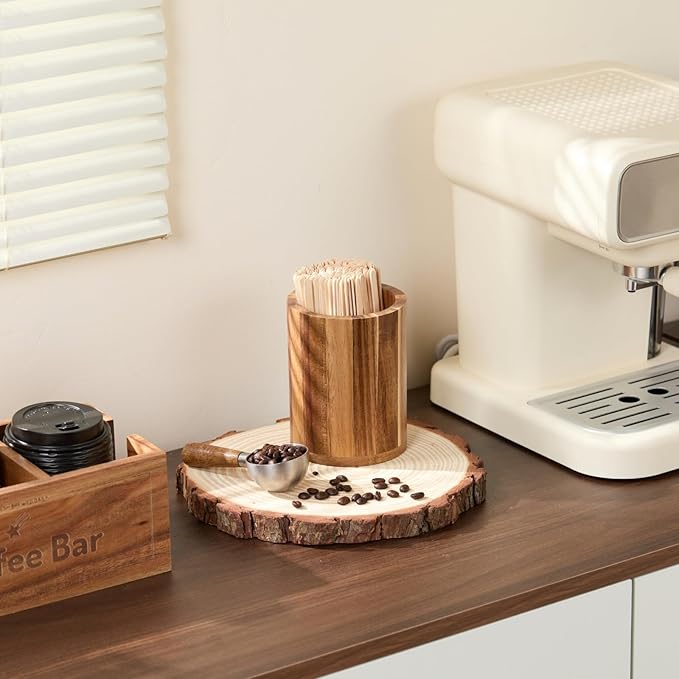 Acacia Wood Coffee Stirrer Holder Set with 100 Disposable Stir Sticks, Wooden Bar Accessories for Milk Cocktail Tea Drinks Straws, Organizer for Station Countertop - Image 5