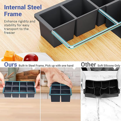 Large Ice Cube Trays for Whiskey: GGOW Big Silicone Ice Cube Trays 2Inch - Huge Square Ice Cubed Tray for Whisky and Cocktail - Image 5