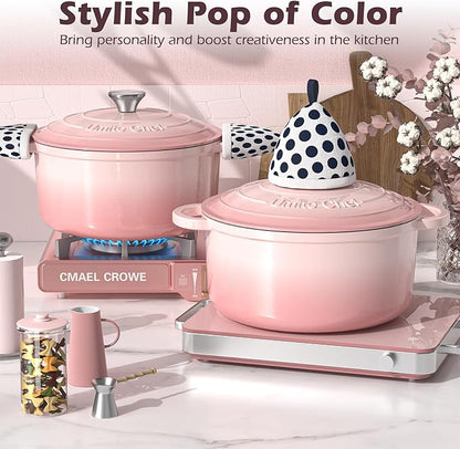 Umite Chef 5QT Enameled Cast Iron Dutch Oven Pot with Lid, Heavy-Duty Cookware for Bread Baking, Braising, Stews, Roasting, Wedding Registry Ideas & Gifts (Pink) - Image 7