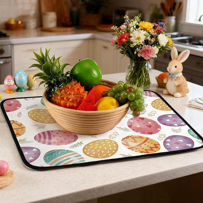 Breling Easter Dish Drying Mat for Kitchen 16 x 18 Inch Pastel Eggs Microfiber Absorbent Drying Reusable Washable Pad Easter Table Dishes Pad Protection Tableware Kitchen Accessories