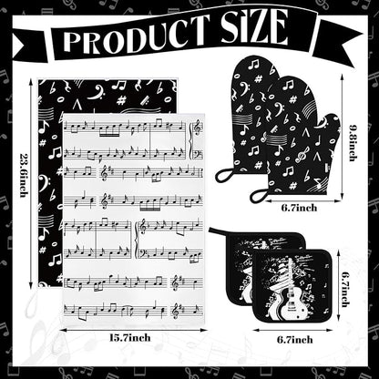 Leinuosen 8 Pcs Music Note Kitchen Decor Accessories Set Farmhouse Towels Oven Mitts Pot Holders Dishcloths Set Kitchen Decorative Absorbent Potholders for Chef Baking Cooking - Image 3