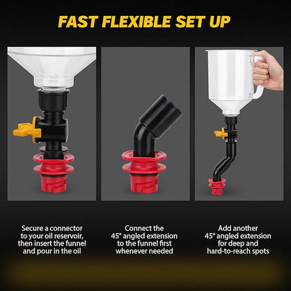 18-Piece No Spill Engine Oil Funnel Kit, 1.59QT/ 1.5L Automotive Coolant Funnel Set, 12 Adapters, Elbow Fitting, Arrow Screen & Magnetic Tray, Compatible with GM, Ford, BMW, Audi, Land Rover Etc - Image 4