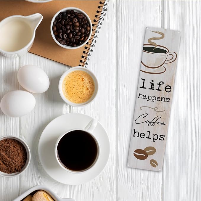 Vintage Coffee Signs, Life Happens Coffee Helps, Retro Metal Tin Sign, Inspirational Coffees Wall Art, Farmhouse Decorations for Cafe, Decorative Metal Wall Signs 15.8x4 Inches - Image 5