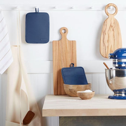 KitchenAid Ribbed Soft Silicone Pot Holder 2-Pack Set, Blue Willow, 7"x9" - Image 2