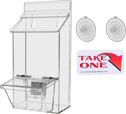 Outdoor Brochure Holder Card Box and Suction Cups and Lid Window Mount Holds 4" x 6" Postcards and 3.5" x 2" Cards for Real Estate Agents On The Go Advertising Hand Out Take One by Marketing Holders